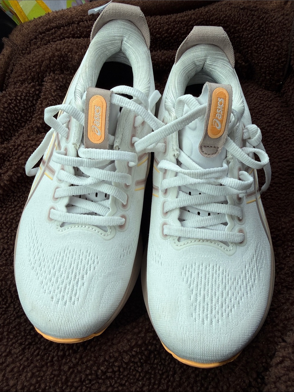 ASICS White Running Sneakers with Light Taupe Trim